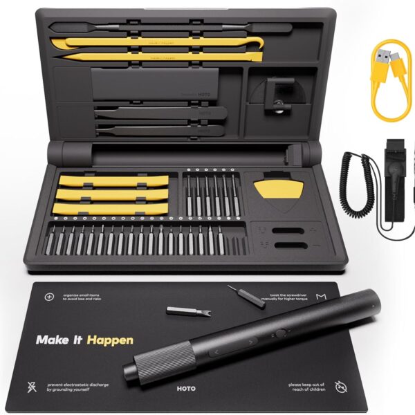 HOTO Precision Screwdriver Set, 110° Upright Workpad, Mini Electric Screwdriver with Charging Dock